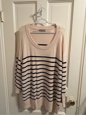 Love & Legend Cream and Black Striped Scoop Neck Sweater